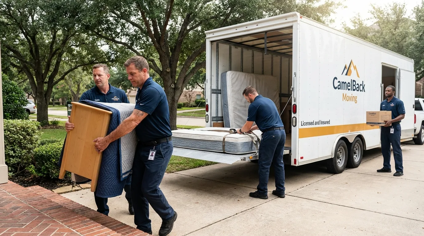 Crew loading residential truck for cross-state move from Lake Villa, IL