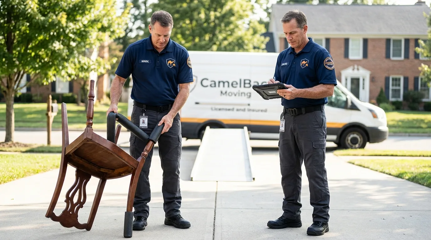Movers inspecting furniture for damage prevention before loading in Lake Villa, IL