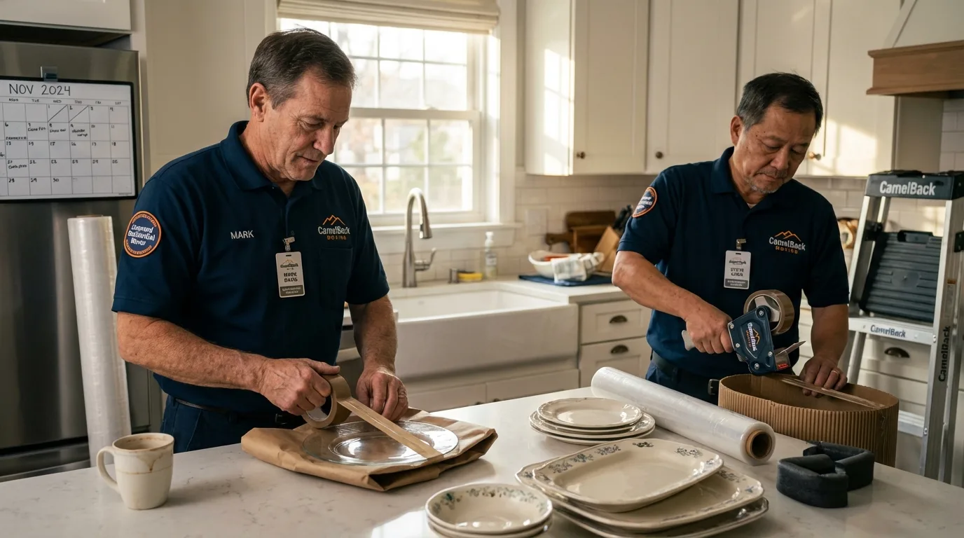 Professional crew packing kitchen dishware in Lake Villa, IL